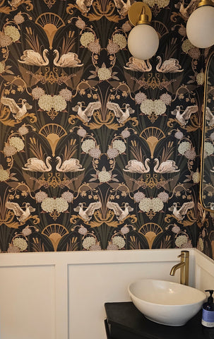 Deco Swan Wallpaper Charcoal