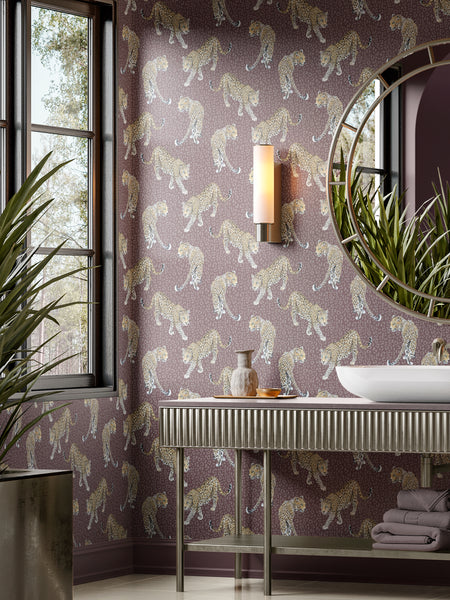 Leopard Wallpaper in Aubergine