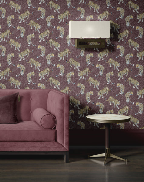 Leopard Wallpaper in Aubergine