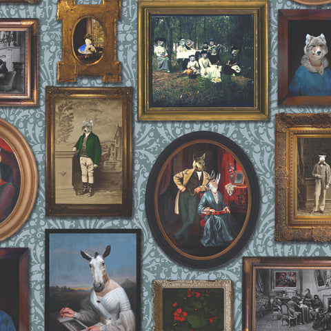 At the Art Gallery Wallpaper Teal