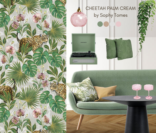 Cheetah Palm Cream Wallpaper