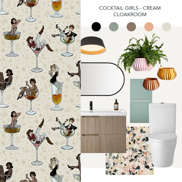 Cocktail Girls Wallpaper Cream