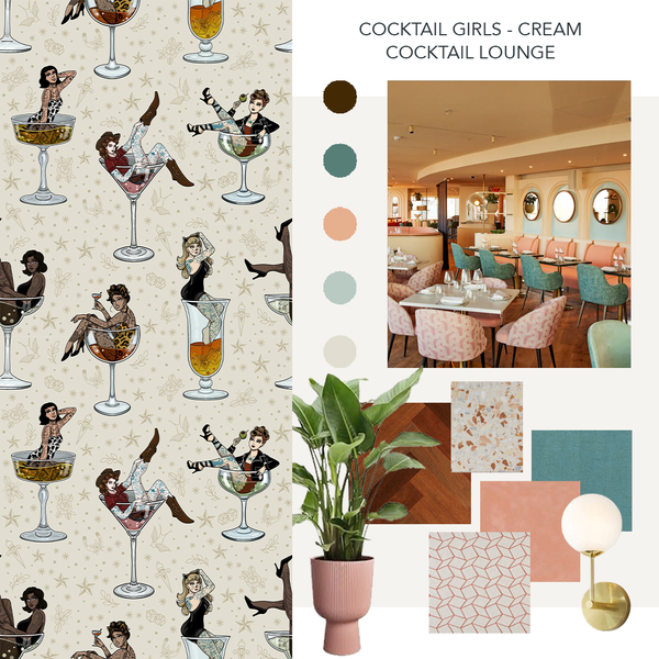 Cocktail Girls Wallpaper Cream