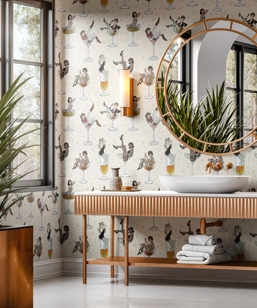 Cocktail Girls Wallpaper Cream