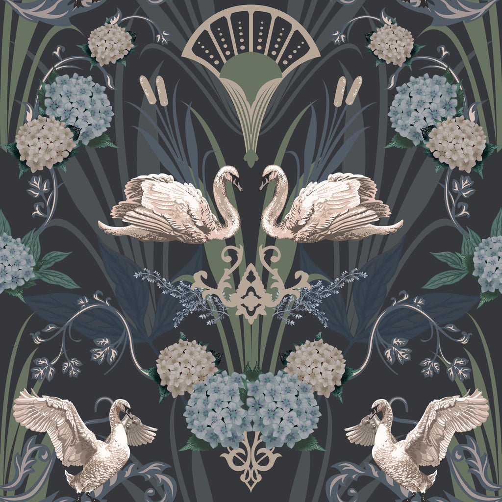 Art Deco Swan Wallpaper Blue Luxury Bird Wallpape Graduate Collection — free download
