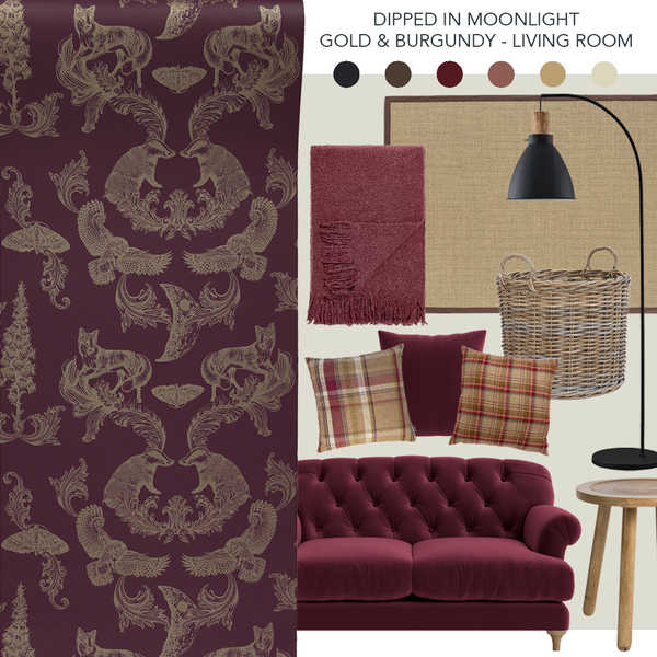 Dipped in Moonlight Wallpaper Metallic Gold & Burgundy