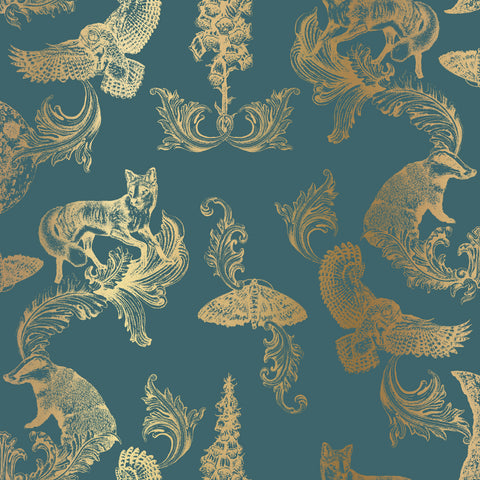 Dipped in Moonlight Wallpaper Metallic Gold & Teal