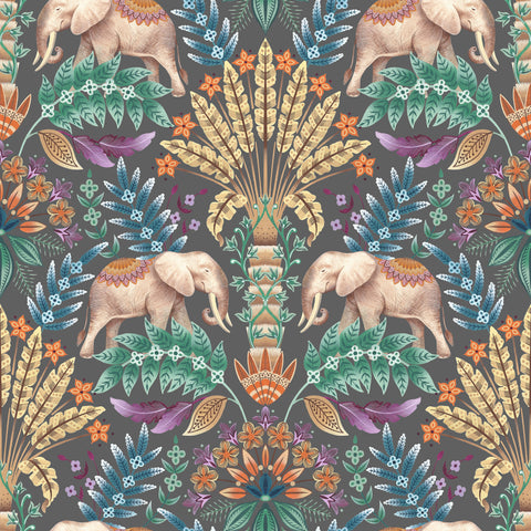 Exotic Elephant Wallpaper Charcoal