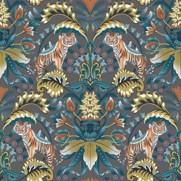 Exotic Tiger Wallpaper Charcoal