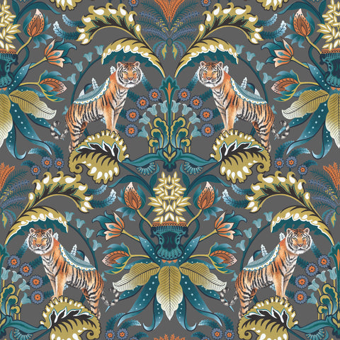 Exotic Tiger Wallpaper Charcoal