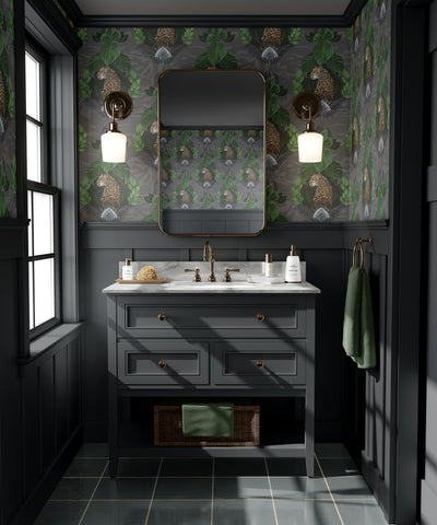 Floral Leopard Wallpaper Charcoal