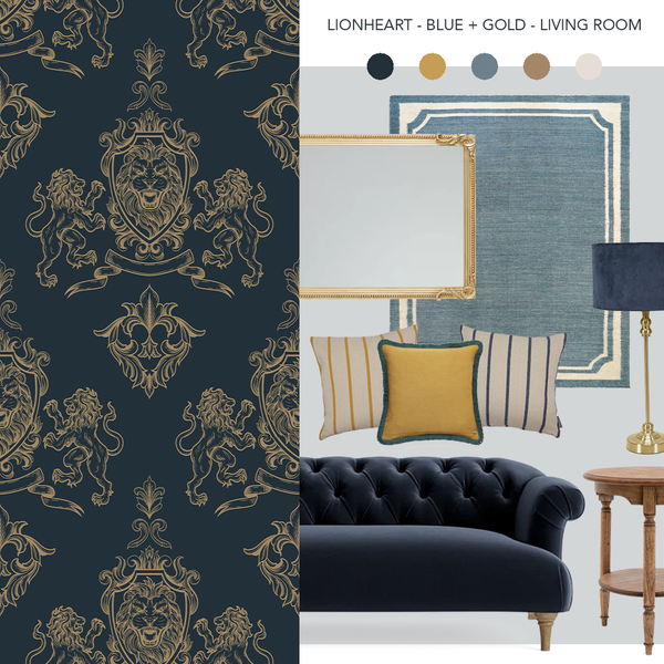 Lionheart Wallpaper Navy Blue