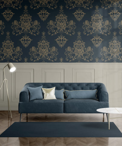 Lionheart Wallpaper Navy Blue