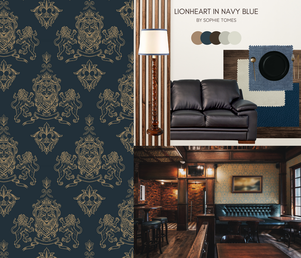 Lionheart Wallpaper Navy Blue