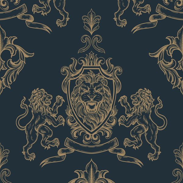 Lionheart Wallpaper Navy Blue