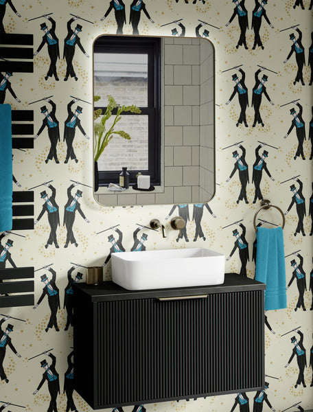Showboys Wallpaper Cream & Blue