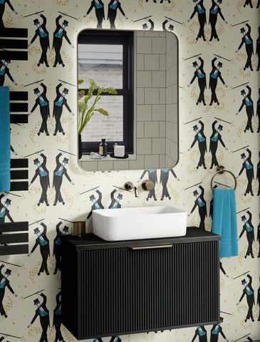 Showboys Wallpaper Cream & Blue