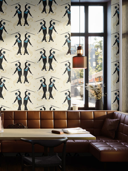 Showboys Wallpaper Cream & Blue