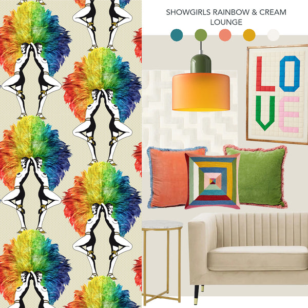 Showgirls Wallpaper Rainbow Cream
