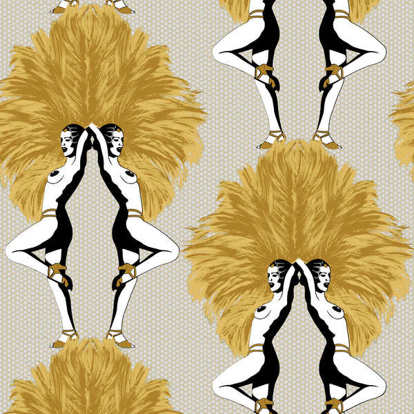 Showgirls Wallpaper Metallic Mustard & Cream