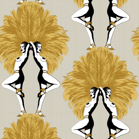 Showgirls Wallpaper Metallic Mustard & Cream
