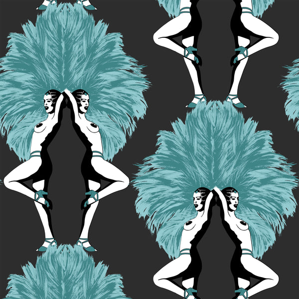 Showgirls Wallpaper Metallic Teal & Black