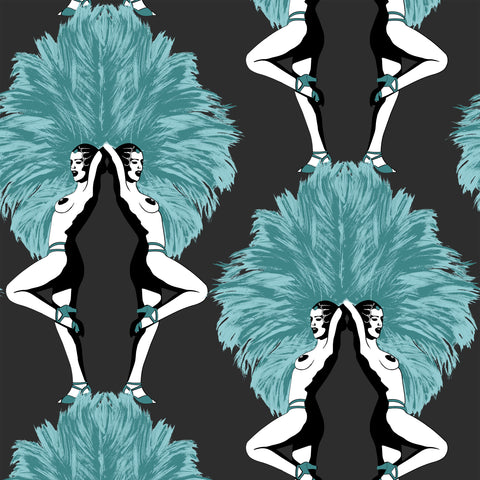 Showgirls Wallpaper Metallic Teal & Black