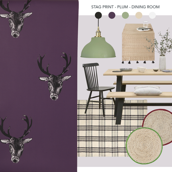 Stag Print Wallpaper Plum