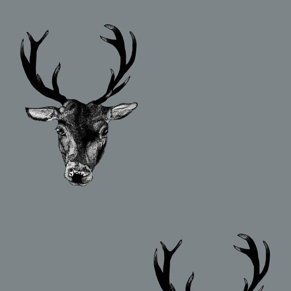 Stag Print Wallpaper Grey