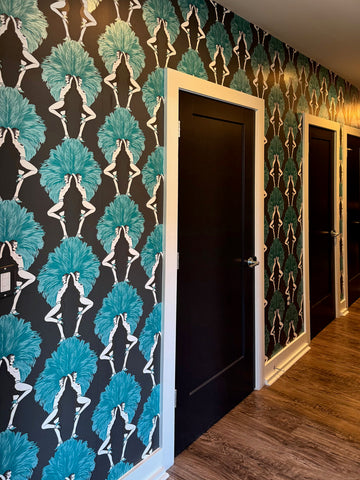 Showgirls Wallpaper Metallic Teal & Black