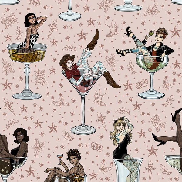 Cocktail Girls Retro Wallpaper Pink