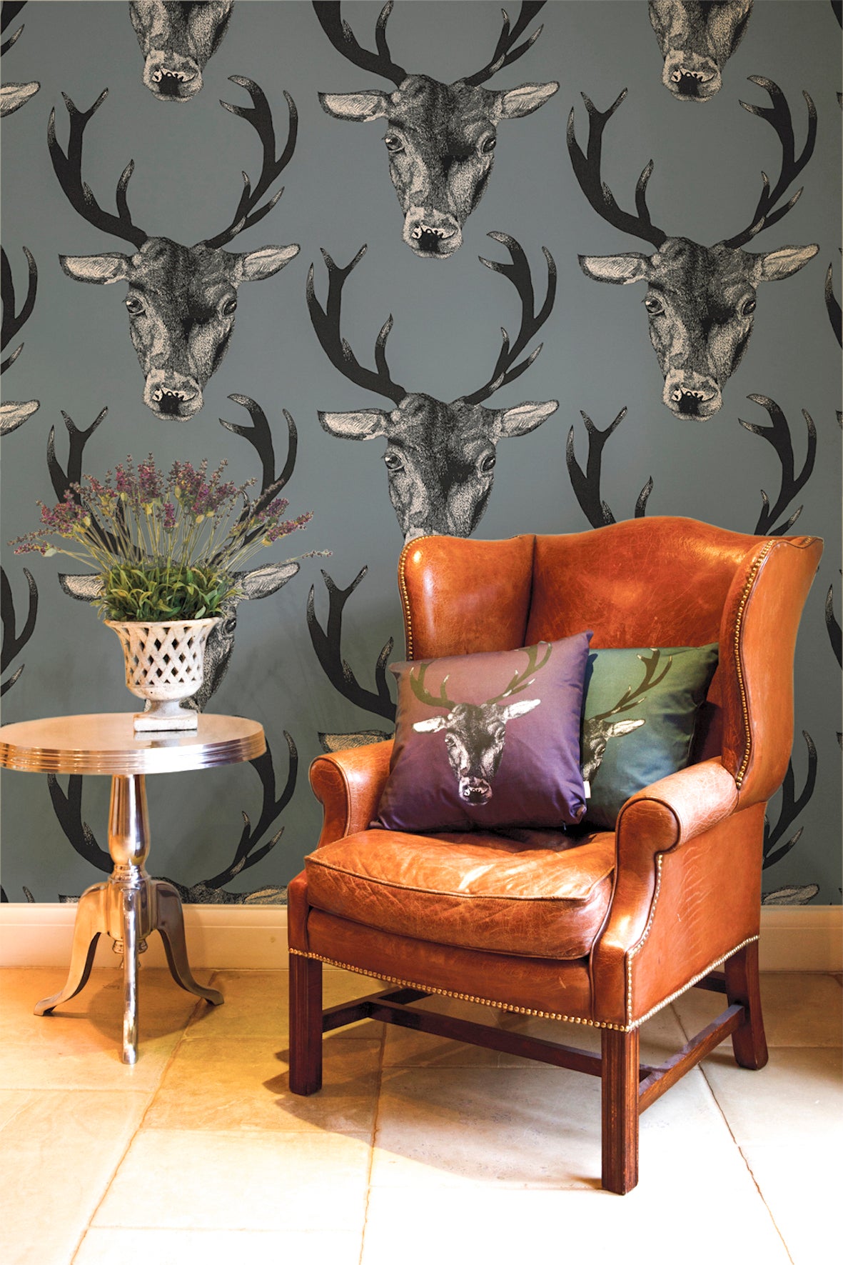 Stag Wallpaper Grey Graduate Collection