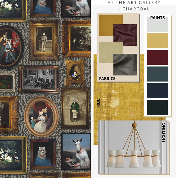 At the Art Gallery Wallpaper Charcoal