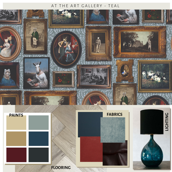 At the Art Gallery Wallpaper Teal