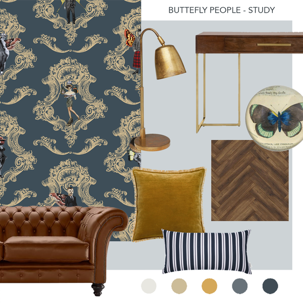 Butterfly People Wallpaper in Blue