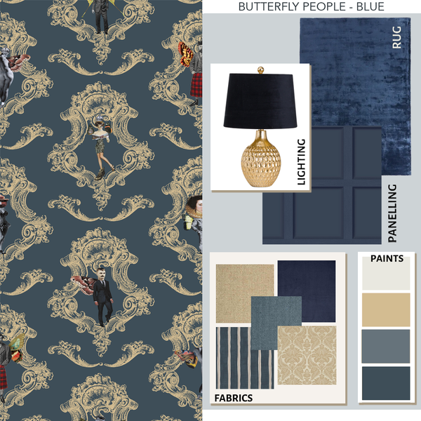 Butterfly People Wallpaper in Blue