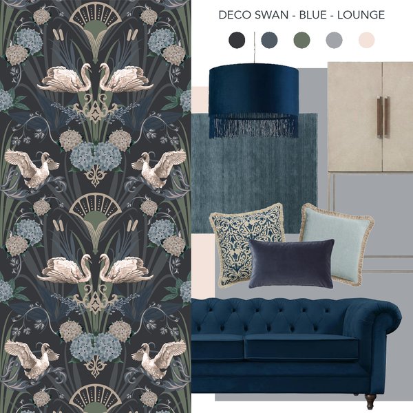 Deco Swan Wallpaper Blue