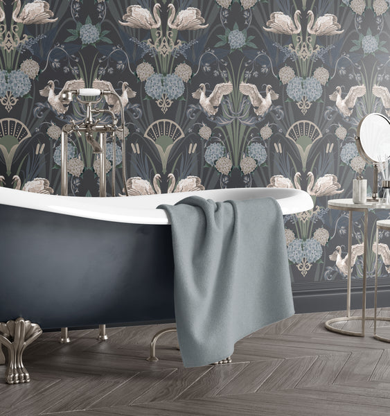 Deco Swan Wallpaper Blue