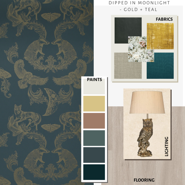 Dipped in Moonlight Wallpaper Metallic Gold & Teal