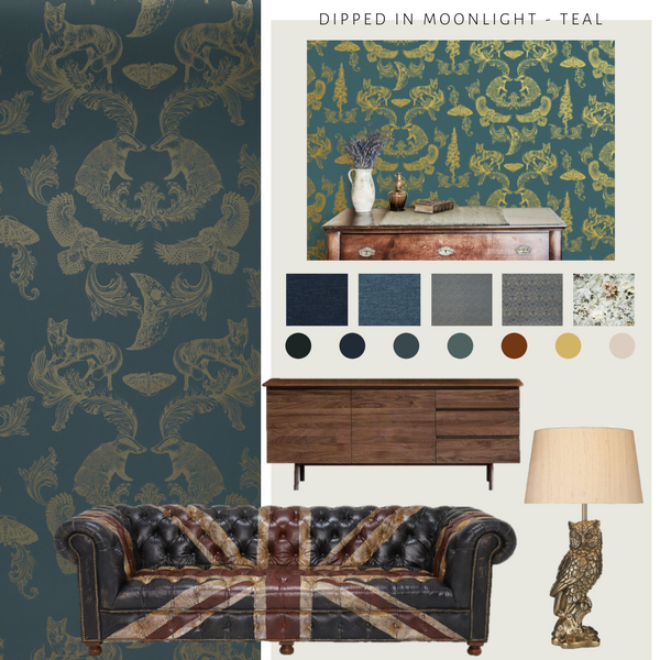 Dipped in Moonlight Wallpaper Metallic Gold & Teal