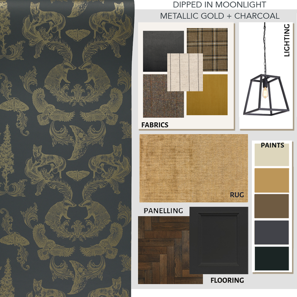 Dipped in Moonlight Wallpaper Metallic Gold & Charcoal