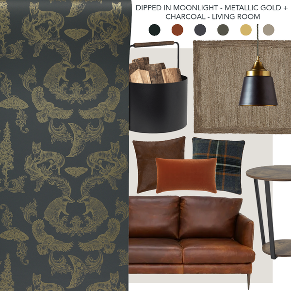 Dipped in Moonlight Wallpaper Metallic Gold & Charcoal
