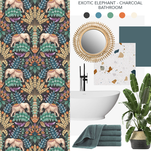 Exotic Elephant Wallpaper Charcoal