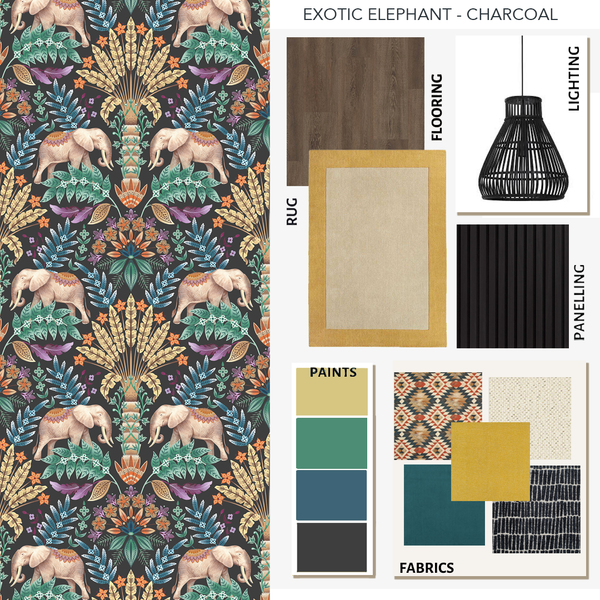 Exotic Elephant Wallpaper Charcoal