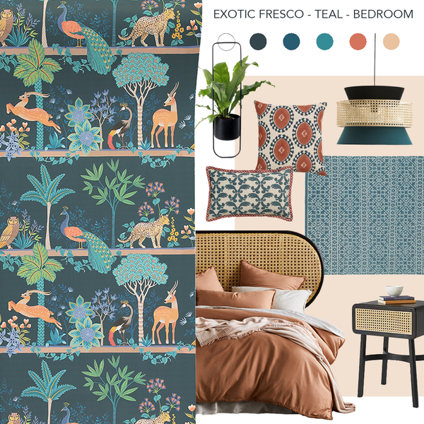 Exotic Fresco Wallpaper Teal