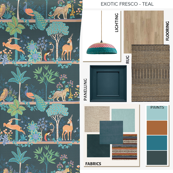 Exotic Fresco Wallpaper Teal
