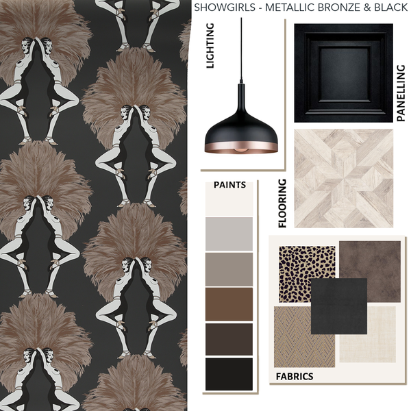 Showgirls Wallpaper Metallic Bronze & Black