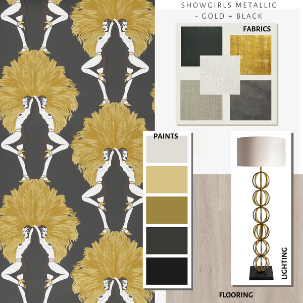 Showgirls Wallpaper Metallic Gold & Black
