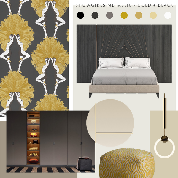 Showgirls Wallpaper Metallic Gold & Black