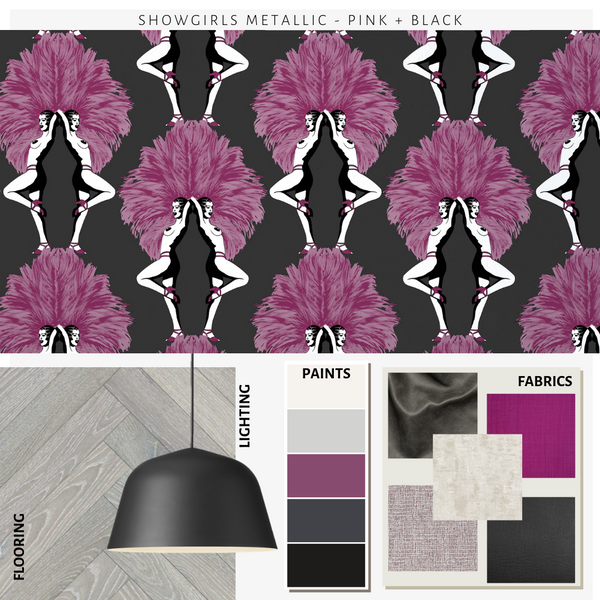 Showgirls Wallpaper Metallic Pink & Black